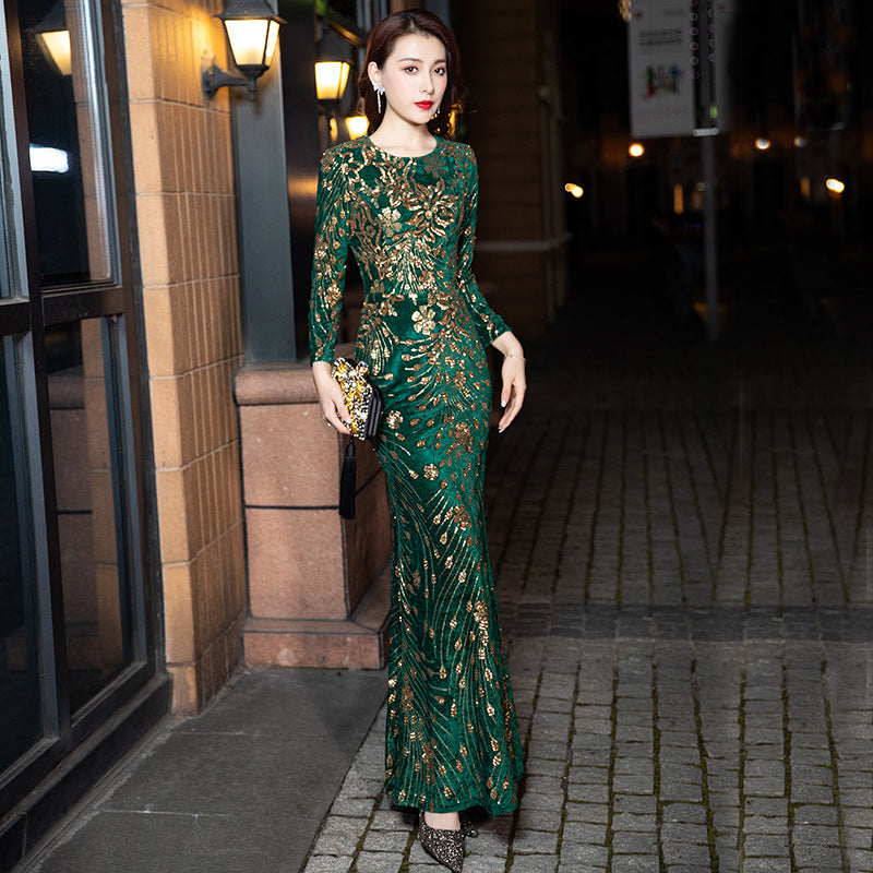 Women's Fashion Heavy Industry Temperament Banquet Sequined Dress