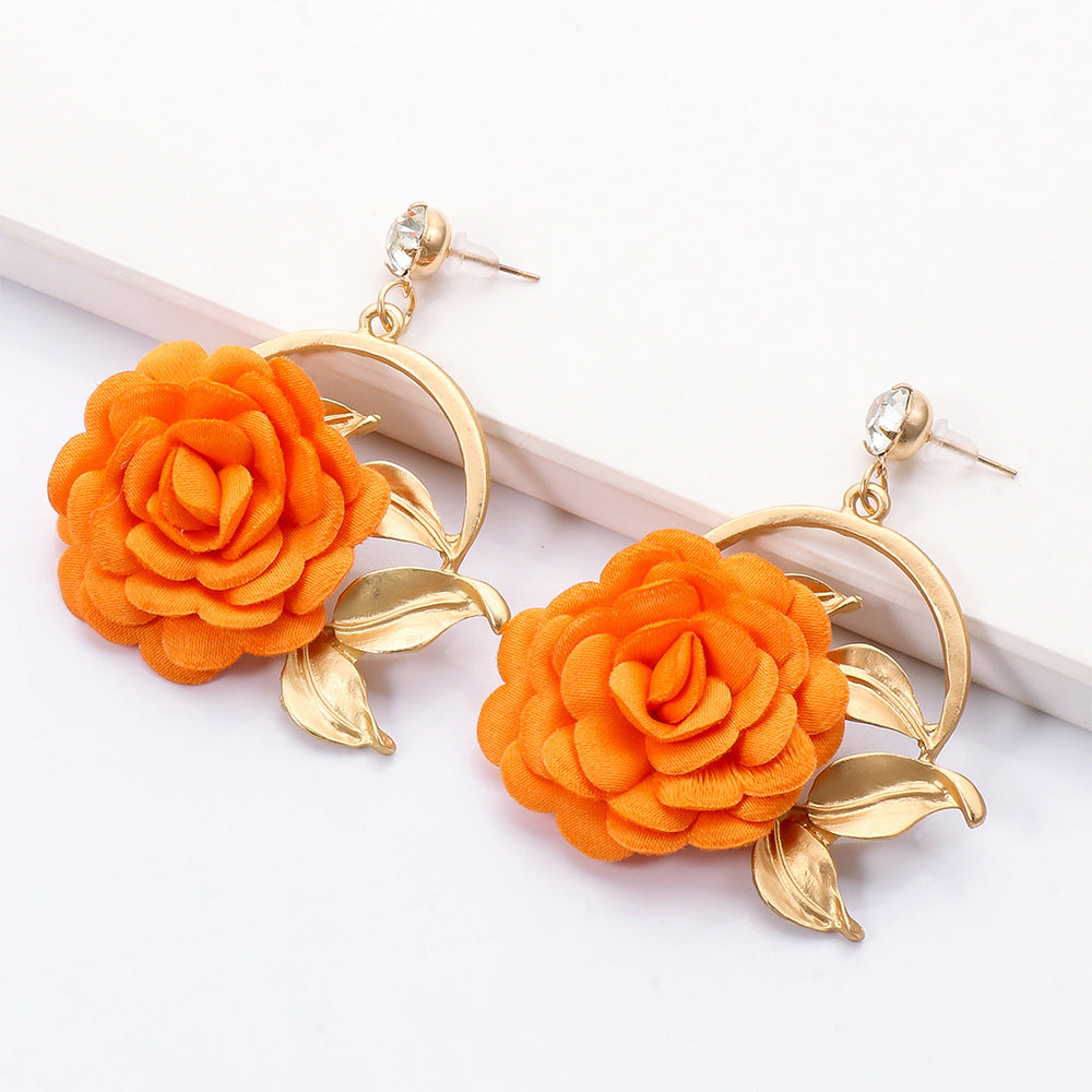 Hanging Cloth Flower Earrings