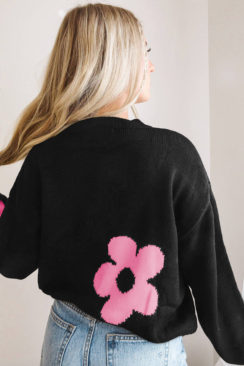 European And American Fashion Floral Print Warm Sweater Woman