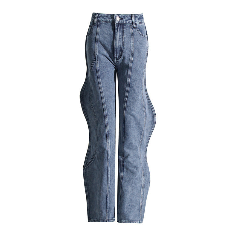 High Waist Asymmetric Wide Leg Jeans