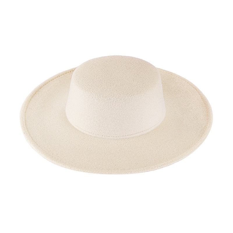 Flat Top Woolen Big Brim Fedora Hat Hepburn Style