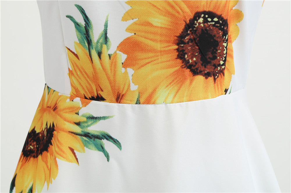 Suspender Sunflower Print Swing Dress