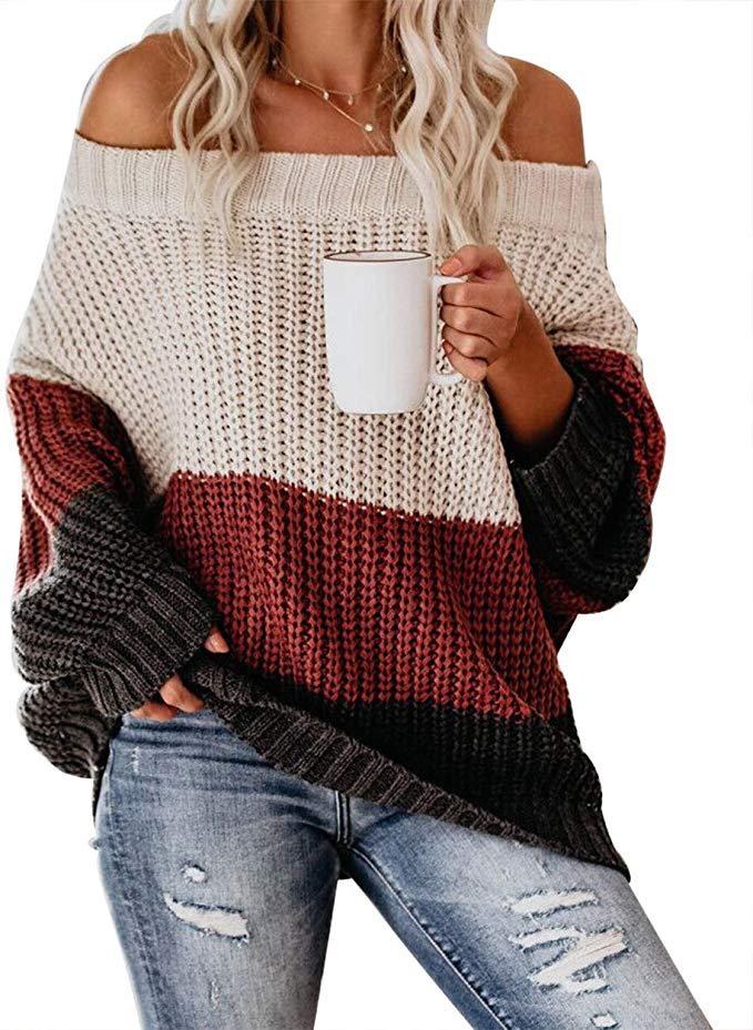 Women's Fashion Loose Casual Patchwork Stripes Knitwear