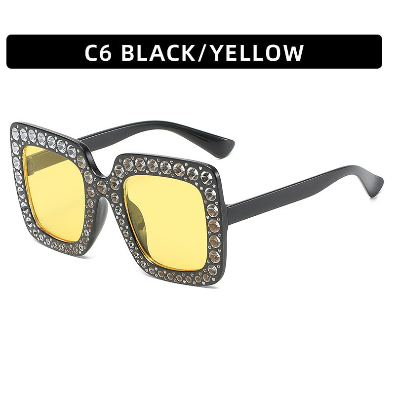 Large Square Frame Rhinestones Sunglasses