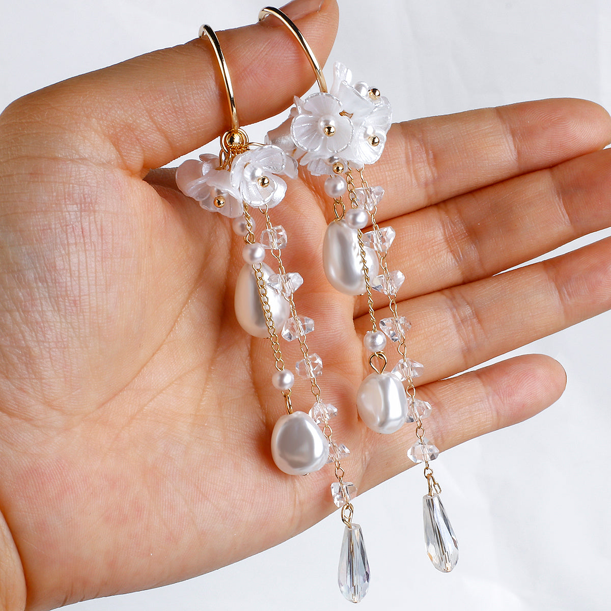 Fashion 925 Silver Needle Flower Pearl Earrings