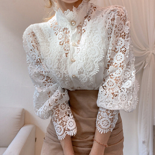 Bella Lace Pearl Button Top - girl season boutique