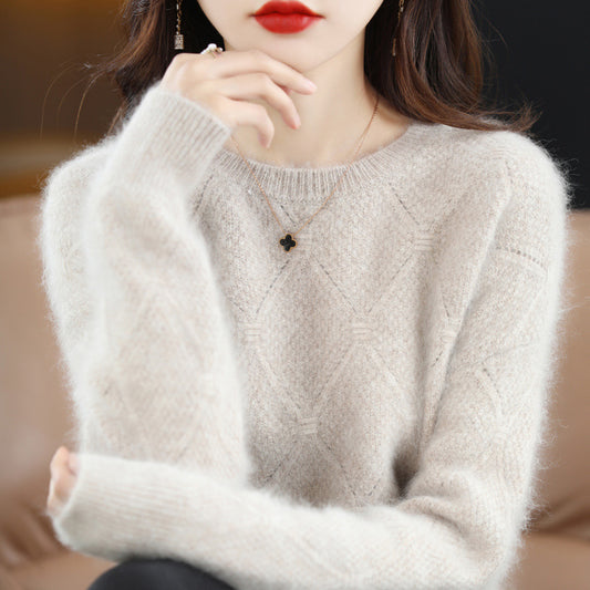 Hollow Round Neck Mink Sweater Women