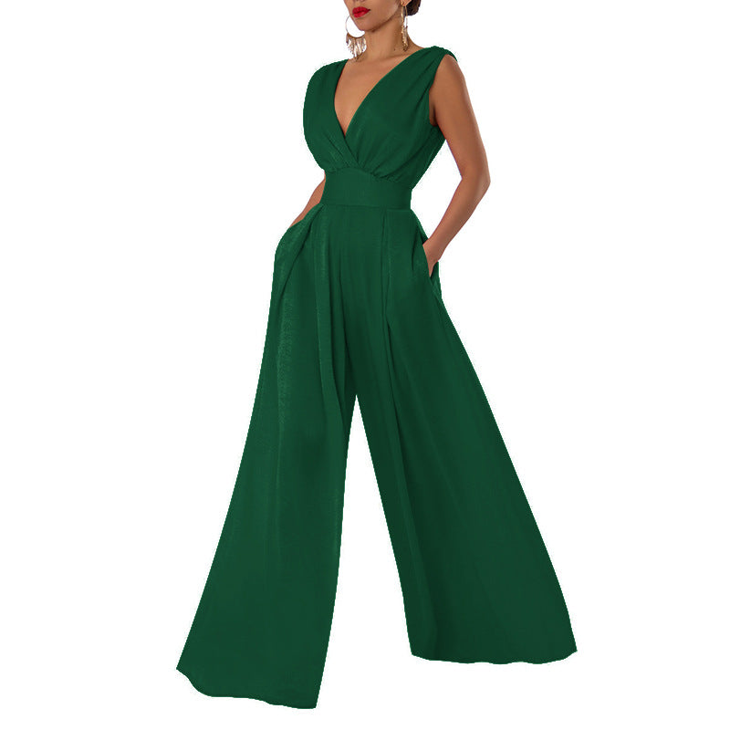 Summer New Slim Fit One-piece High Waist One-piece Straight Wide Leg Pants For Women