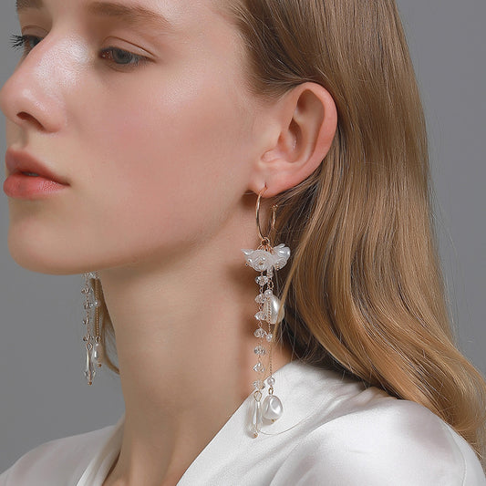 Fashion 925 Silver Needle Flower Pearl Earrings