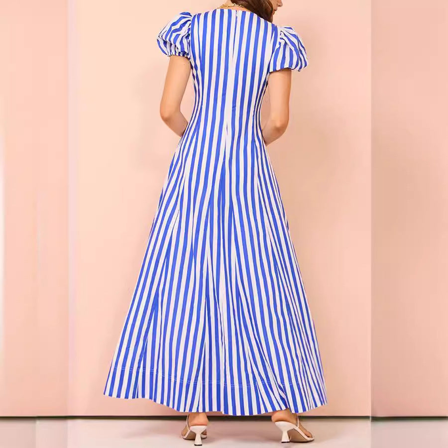 Fashion Striped Puff Sleeve Dress