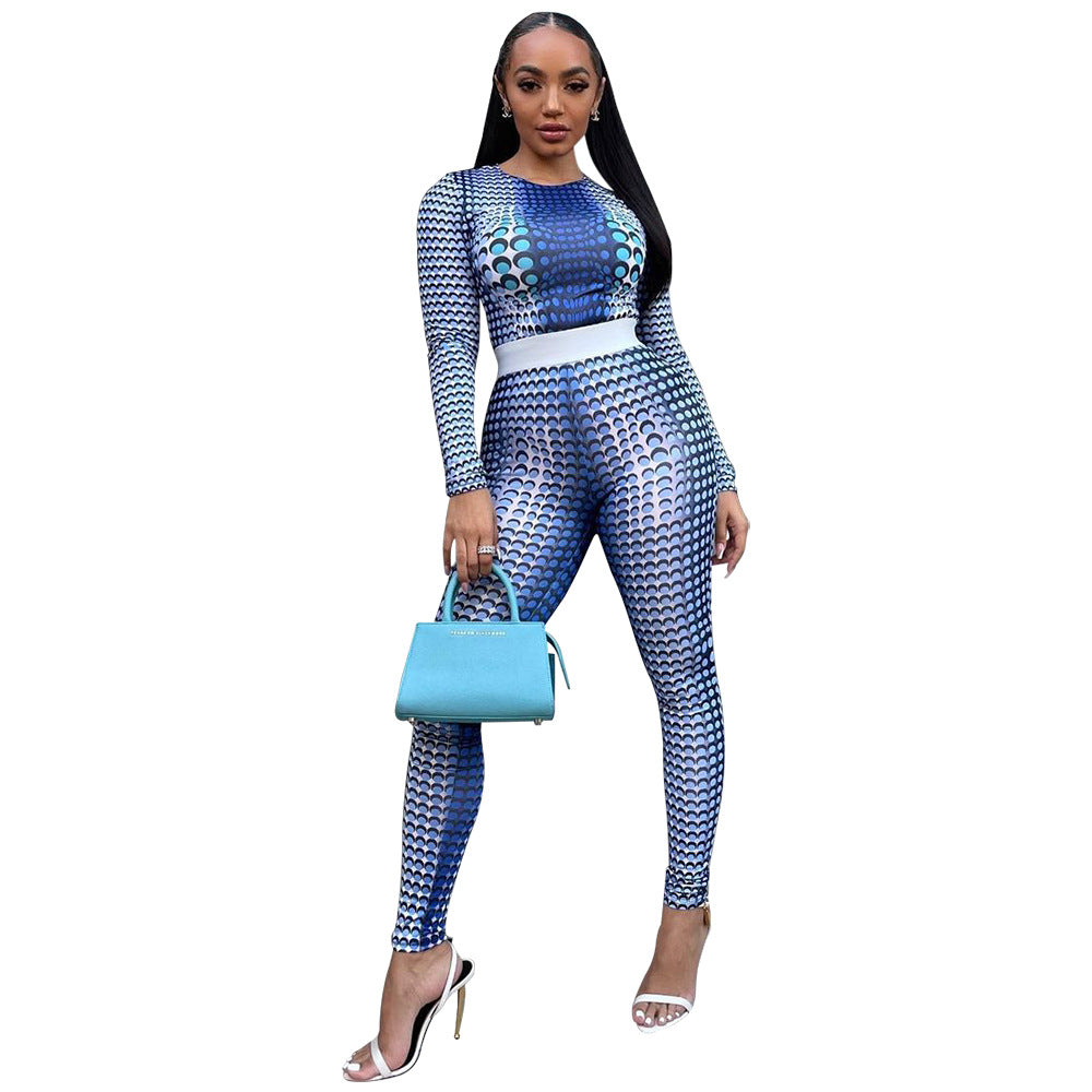 Fashion Skinny printed Athleisure Two Piece Set