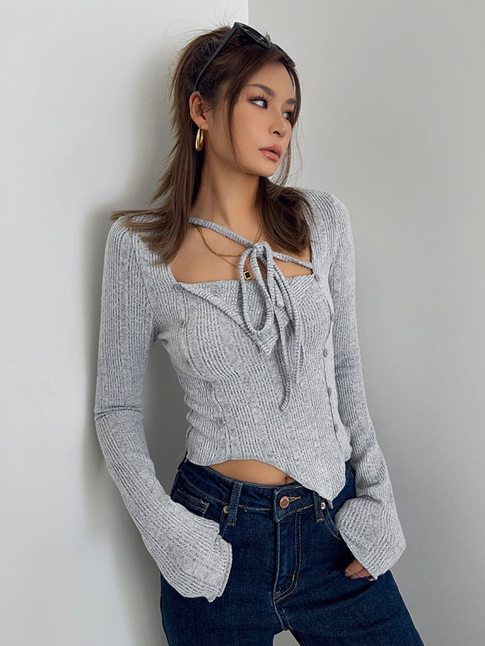 Women's Irregular Lace Up Long Sleeve Top Underlay Shirt