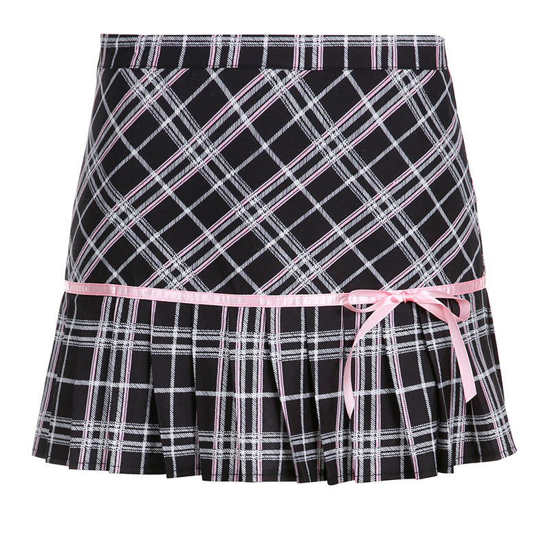 Low Waist retro Plaid Pleated mini Skirt