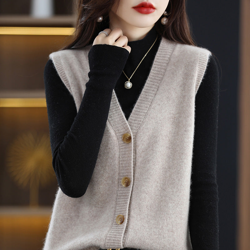 Fashion V-neck Knit Loose Flattering Sleeveless Vest