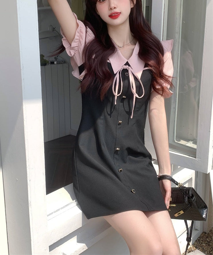 New Waist Slimming Temperament Black A- Line Short Skirt Fashion