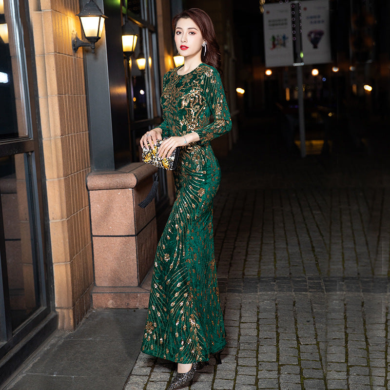 Women's Fashion Heavy Industry Temperament Banquet Sequined Dress