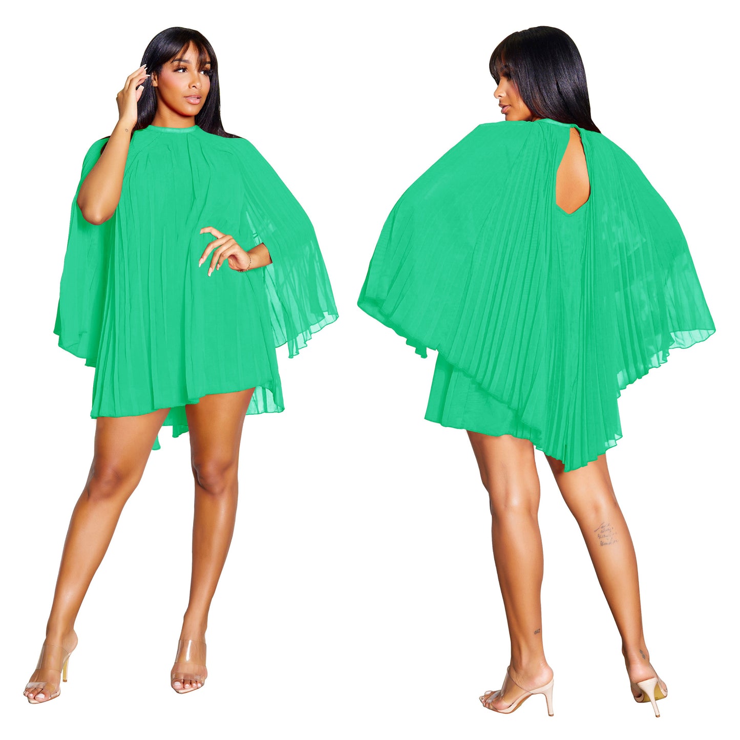 Women's Chiffon Elegant Cloak Pleated Cape Dress