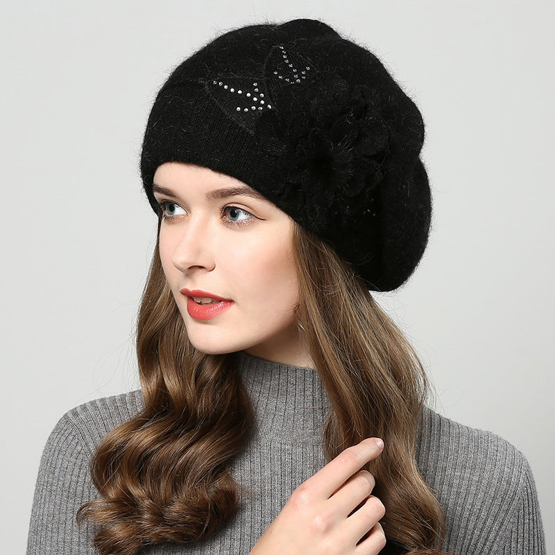 Autumn Winter All-match Rabbit Fur Knitted Woolen Cap Women