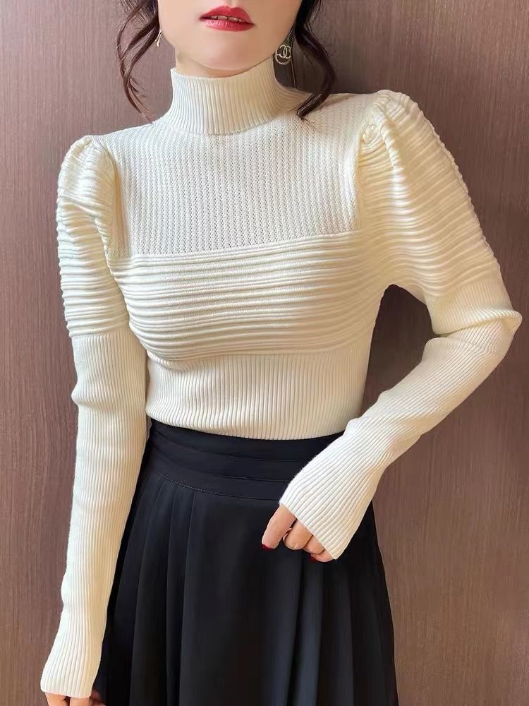 Half Turtleneck Slimming Puff Sleeve Sweater