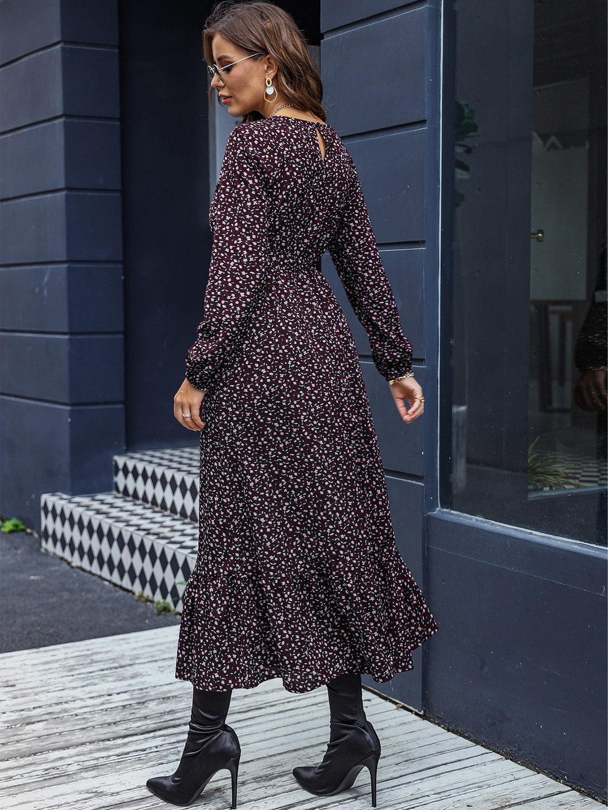 Women's Floral Commuter Round Neck Tied Dress