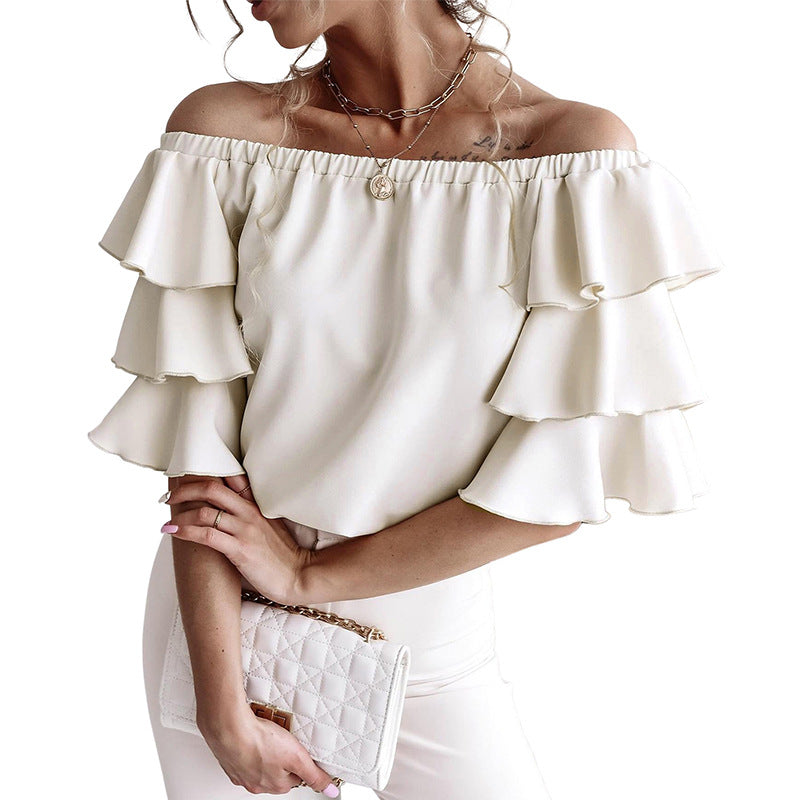 Ruffle Sleeve Chiffon Off-the-shoulder Simple Temperament Chiffon Shirt