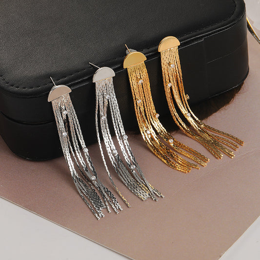 Tassel Earrings Female Exaggerated High Sense Metallic Commuter Ins Temperament