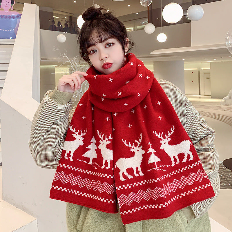 Red Knitted Christmas Deer Scarf