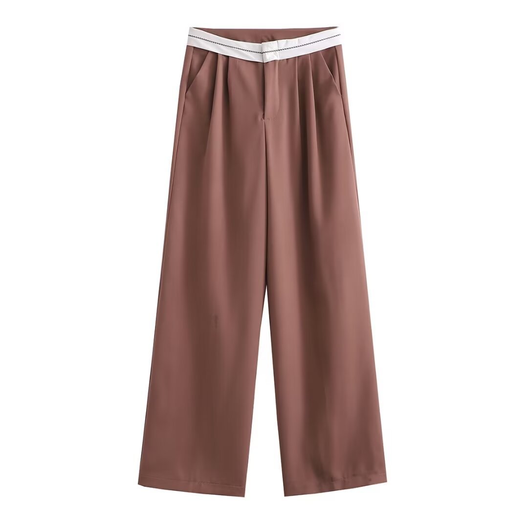 Multi-color High Waist Straight Solid Color Contrast Color Casual Trousers