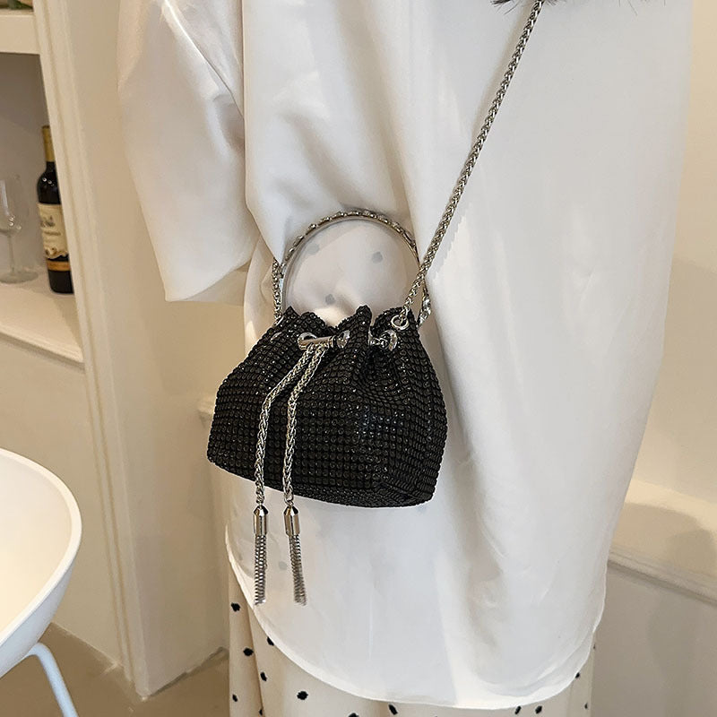 Women's Fashion Diamond Portable Drawstring Bucket Bag