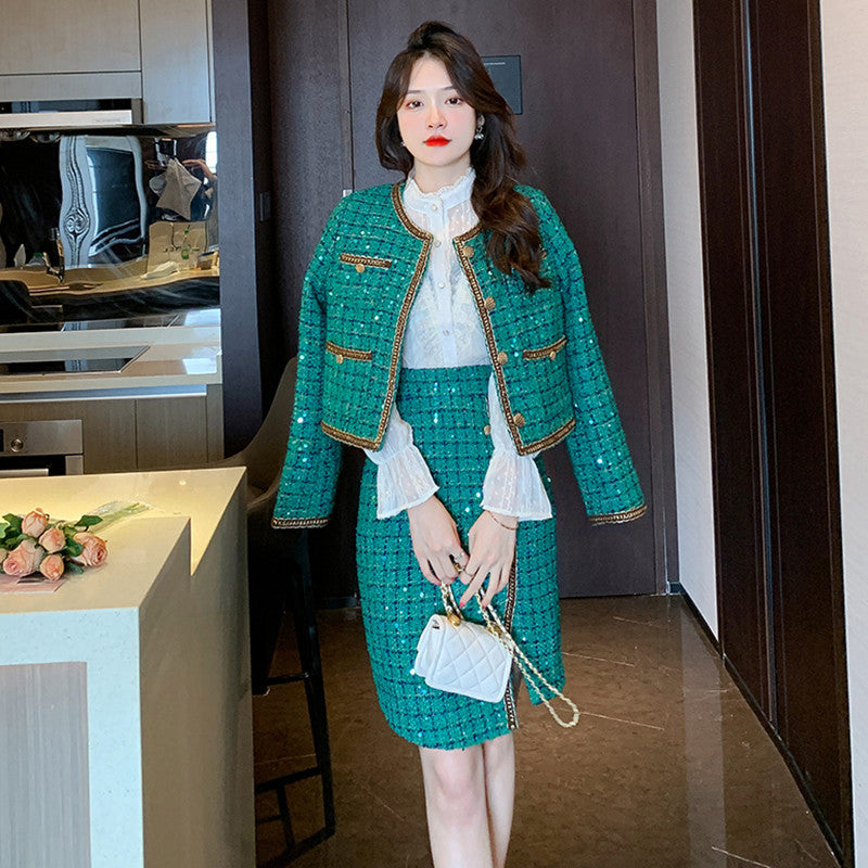 Boss Green Tweed Coat Irregular Sheath Skirt Suit