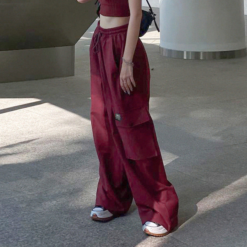 Street Style Flanging Pocket Fashion Wide-leg Overalls Loose