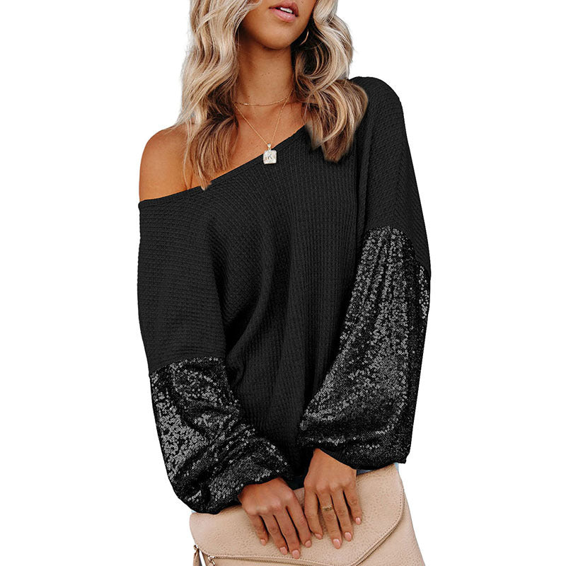 Sequined European And American Design Backless Waffle Knitted Sweater