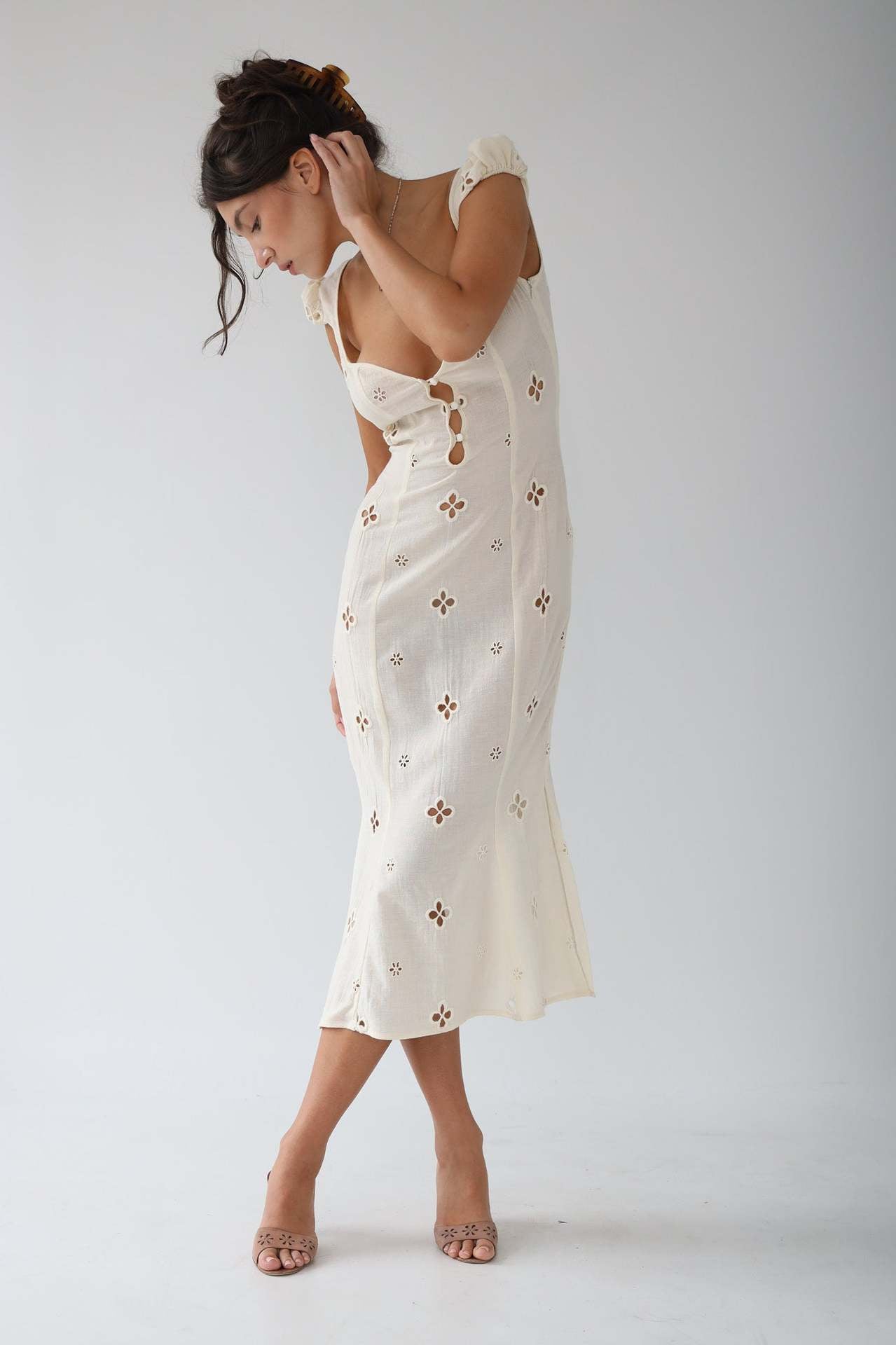 Trendy Mid-length Cotton Embroidered Dress