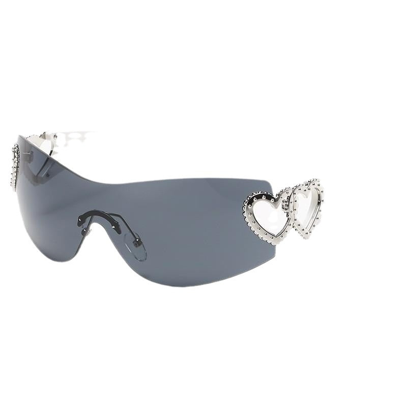 One-piece Fashion Heart-shaped Rimless Sunglasses