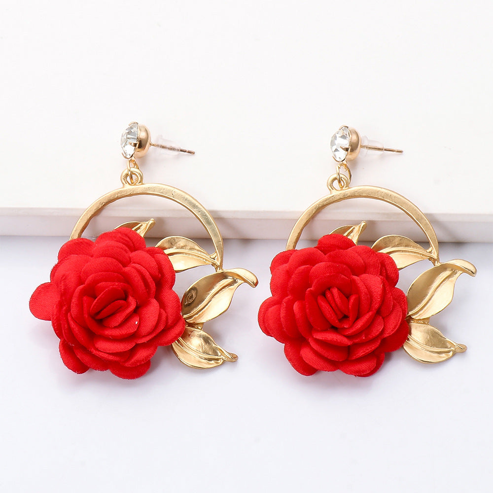 Hanging Cloth Flower Earrings