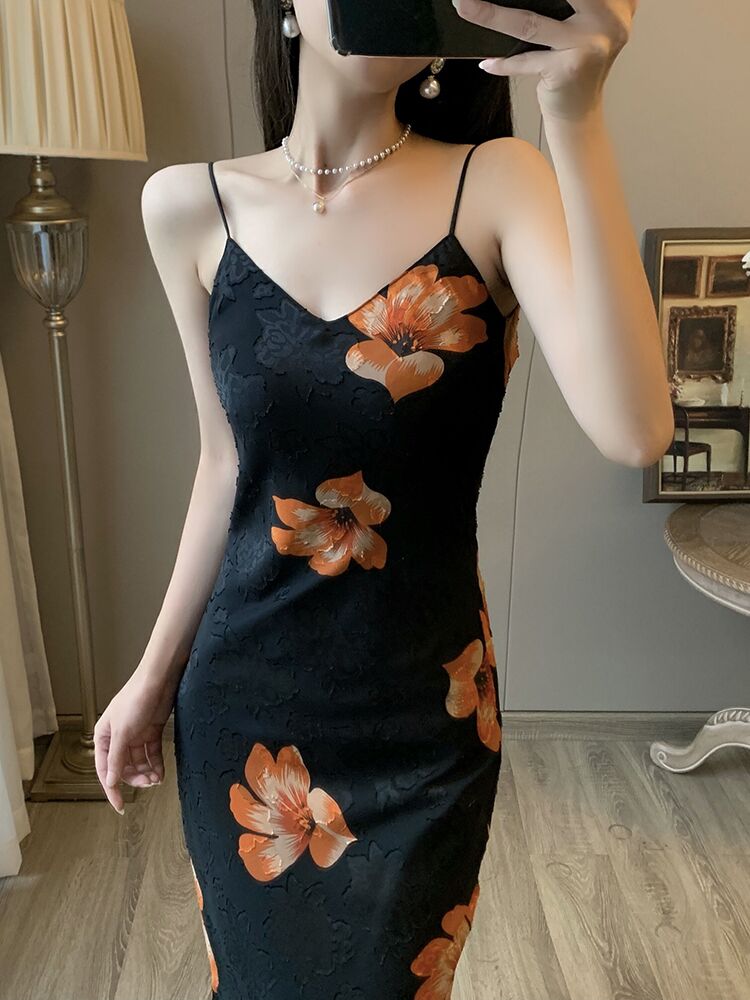 Women's Summer French Vintage Floral Dress Strap Dress