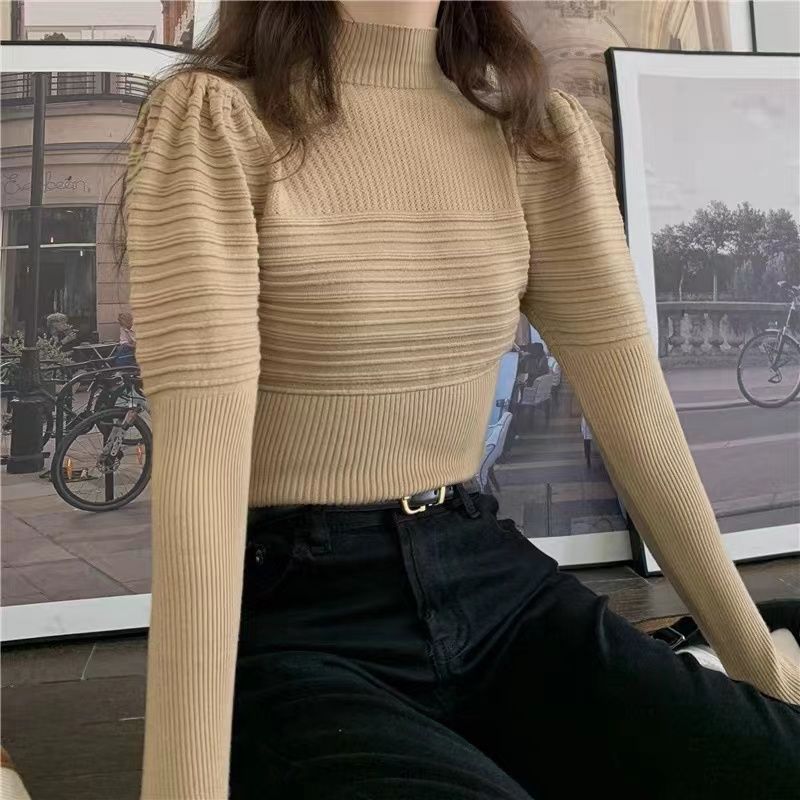 Half Turtleneck Slimming Puff Sleeve Sweater