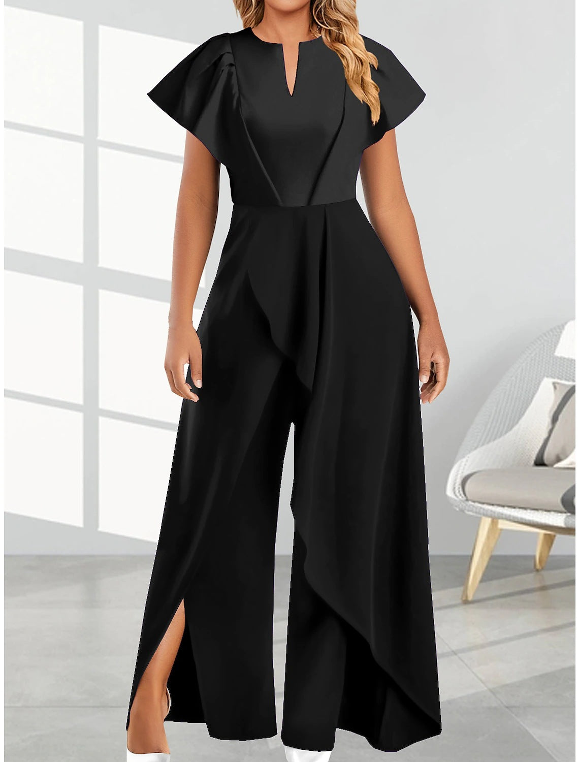 Women's V-neck Irregular Wide-leg Pants