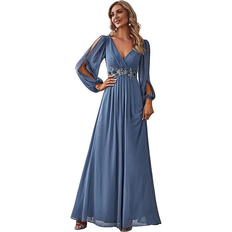 Women's Solid Color And V-neck Dress