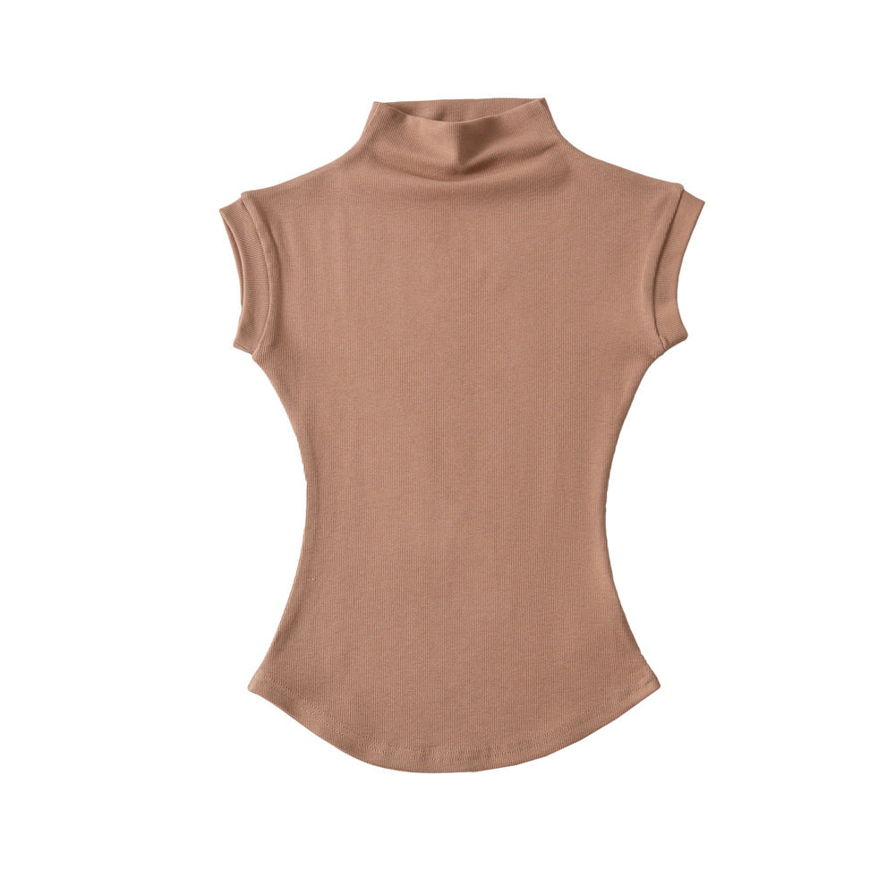 Women's Half Turtleneck Ant Waist Sleeveless Top