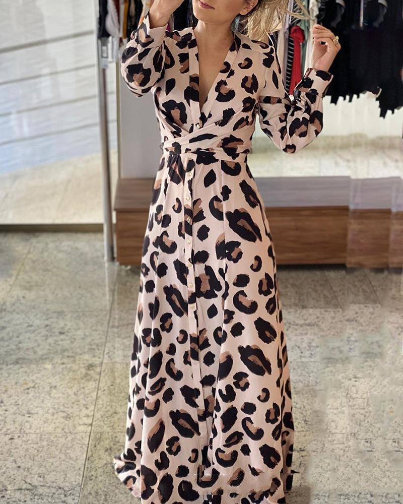 She Leopard print Long Sleeve fashion Dress