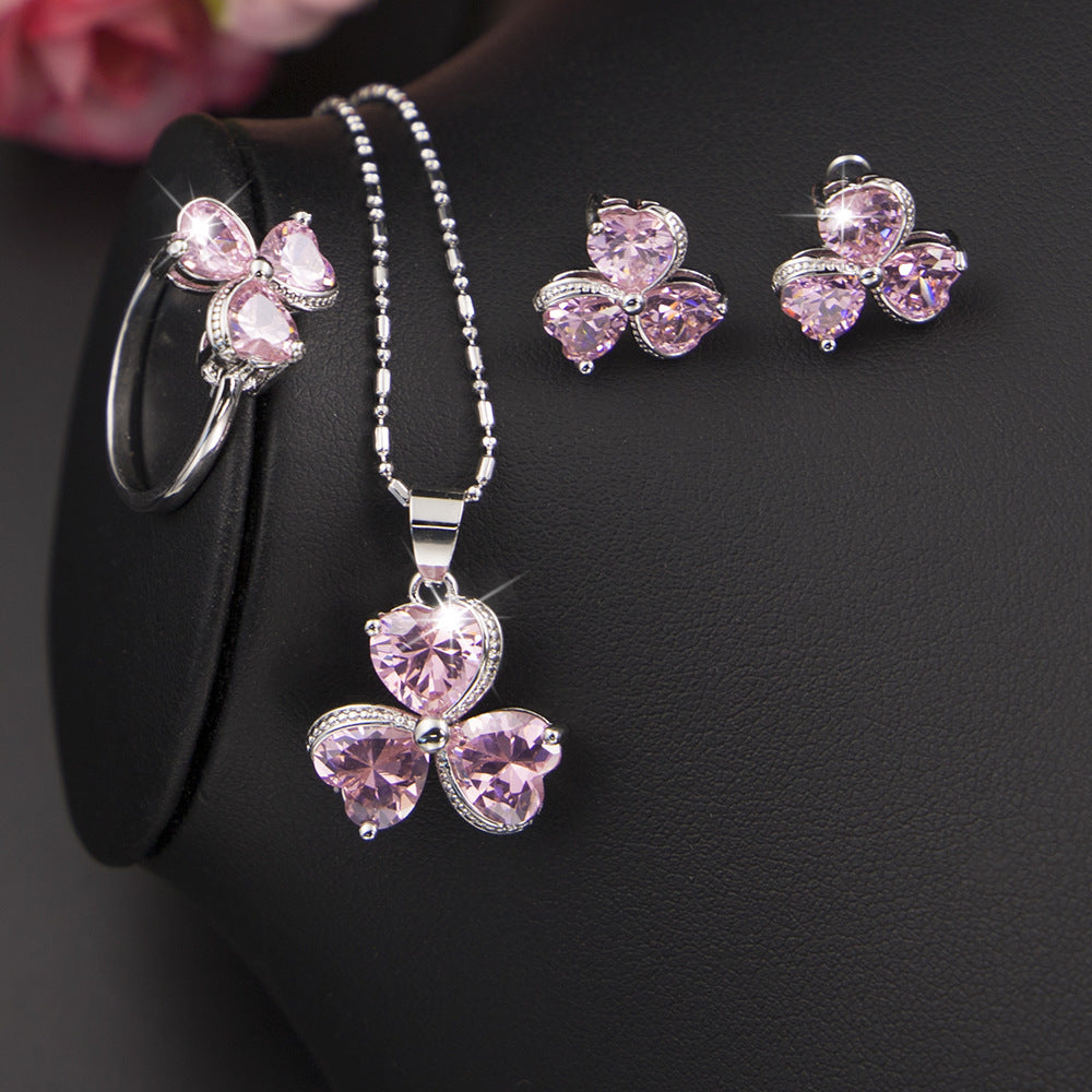 Pink Clover Women's Diamond Jewelry Set