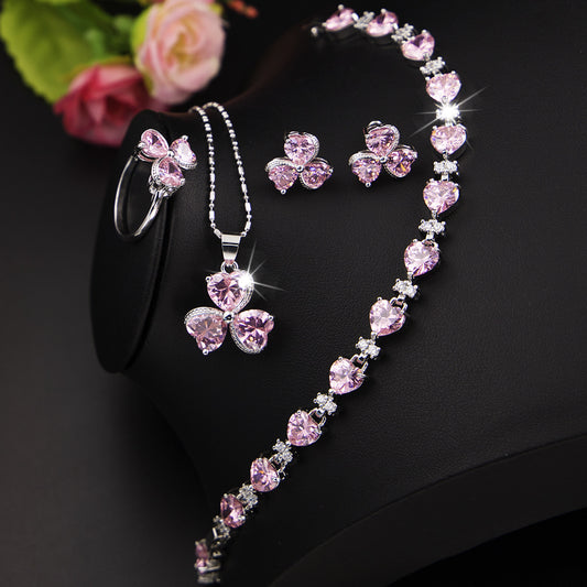 Pink Clover Women's Diamond Jewelry Set