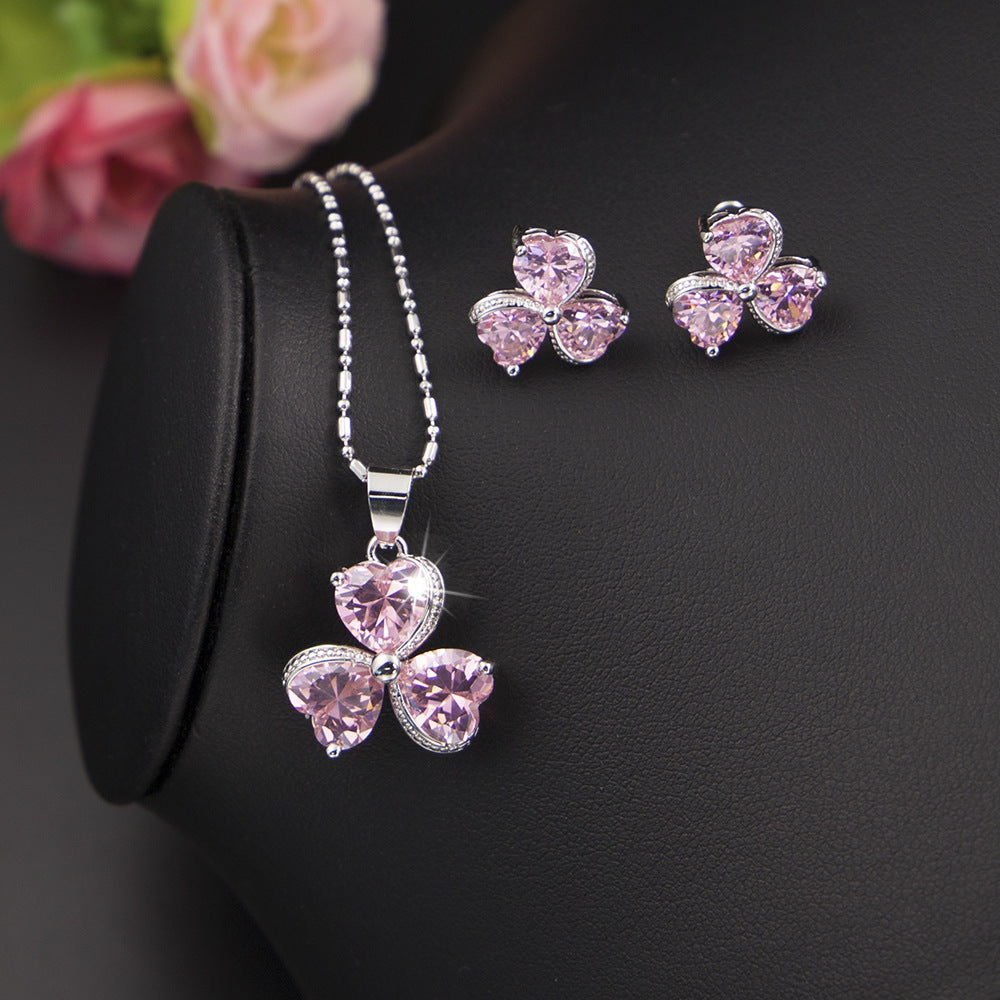 Pink Clover Women's Diamond Jewelry Set