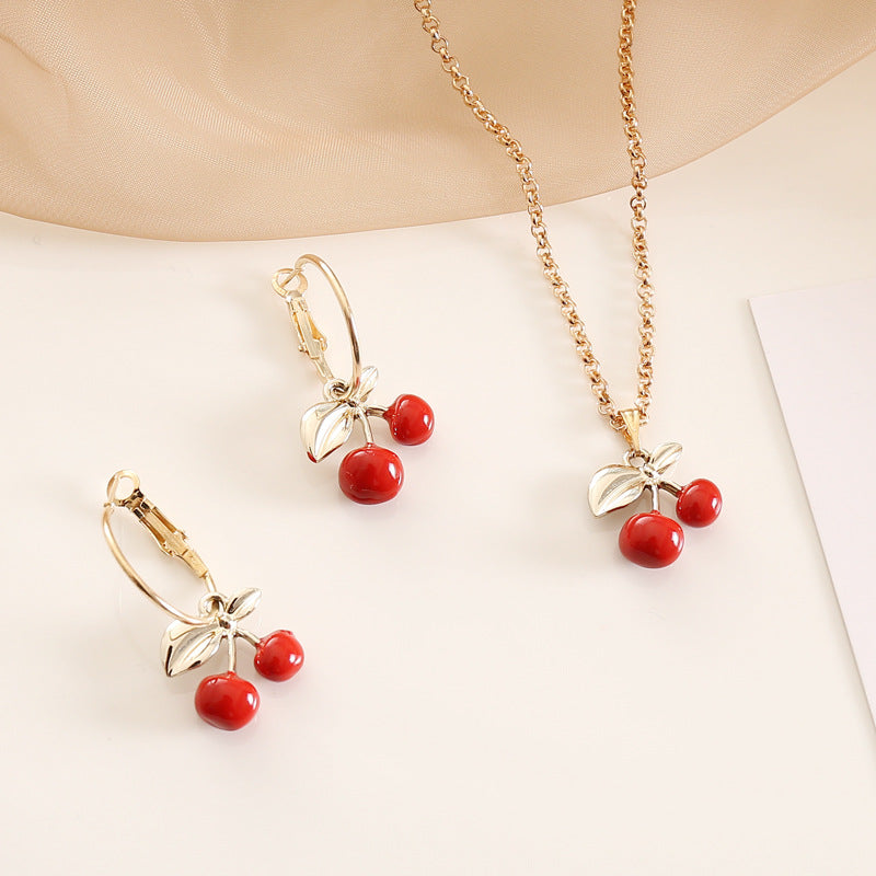 Cherry Necklace and Earrings Set GirL Season Style