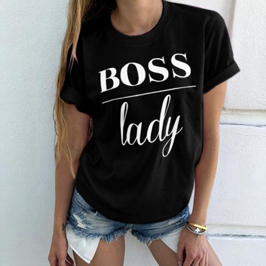 Boss Lady Round Neck Short Sleeve Tee Shirt