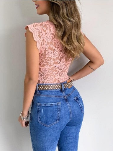 Sexy and simple fashion V Neck Lace Top blouse