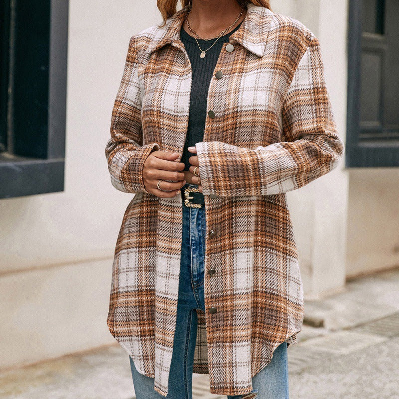 Plush girl fashion top Plaid Shirt Jacket