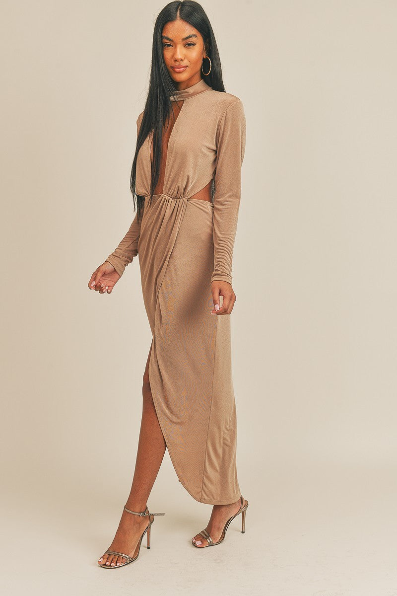 Pecan Brown Sexy Fashion Open Front Dress