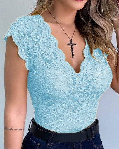 Sexy and simple fashion V Neck Lace Top blouse